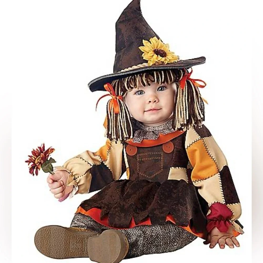 Spirit Kids Patchwork Scarecrow Costume - Brown, Orange, Cream